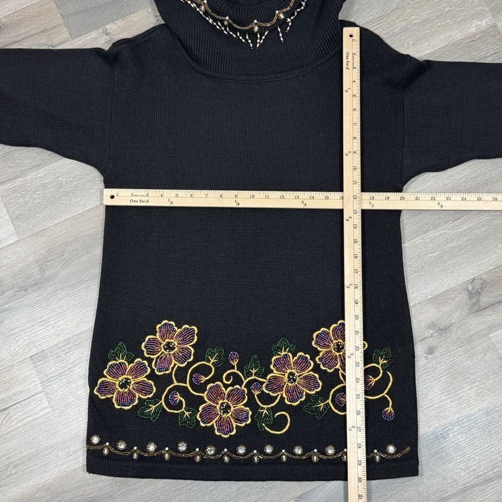 Vintage Victoria Jones 90s Floral Beaded Cowl Neck Tunic Sweater Black Medium - Picture 10 of 11